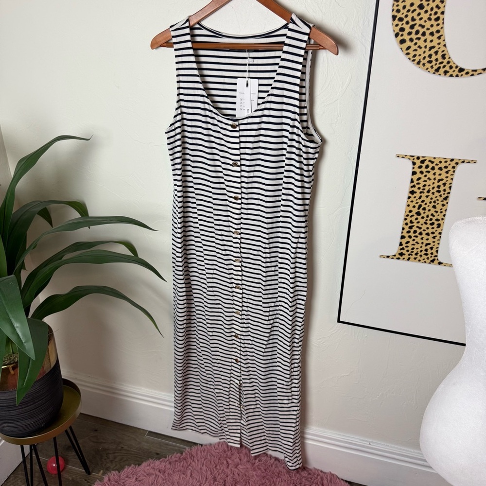 Merokeety Sleeveless Striped Button Front Midi Dress | Size L